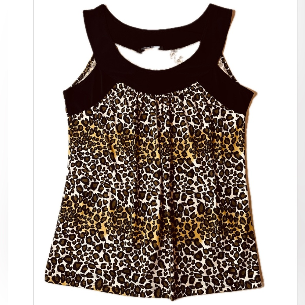 Wild Style shirt American City Threads Medium Top Leopard Print Cutout Shoulders